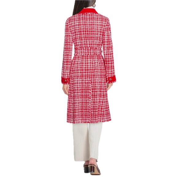 NWT Dolce & Gabbana Tweed Belted Coat Red White 42 / M - Picture 3 of 4